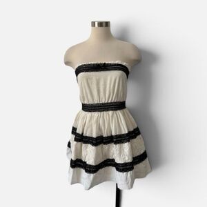 Y2K Sweet Love Strapless Sweetheart Cream Mini Dress Babydoll Medium Bow Lace